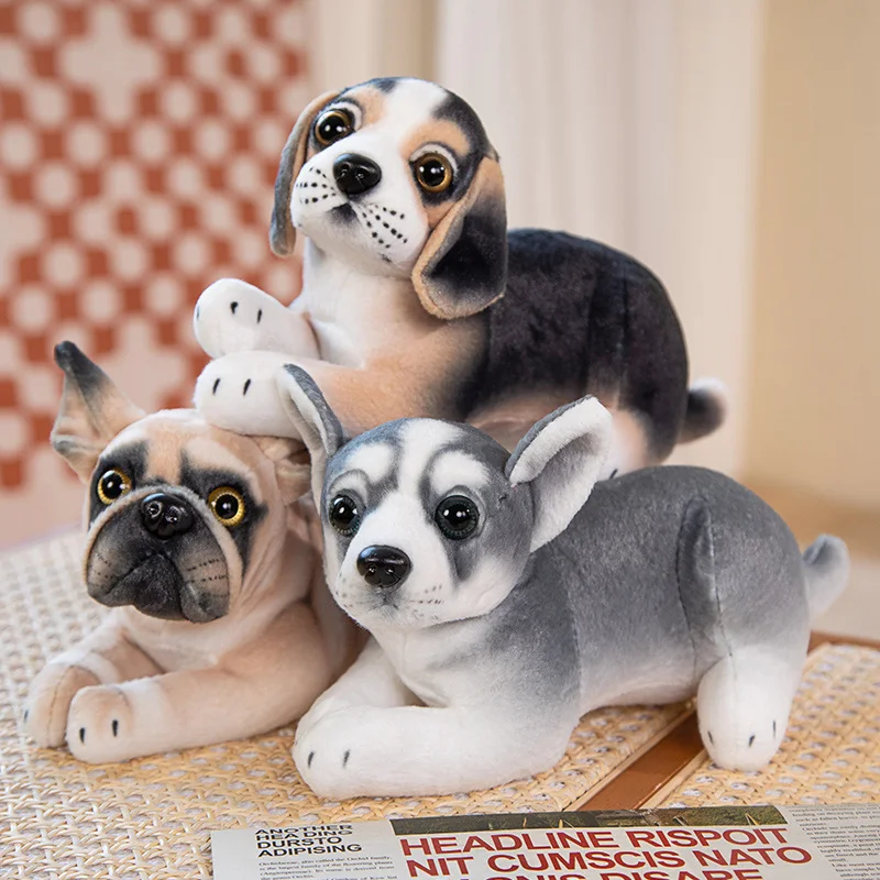 25cm Kawaii Simulation Dogs Peluche Toy Pug Bulldog Chihuahua Stuffed Dolls Lovely Puppy Plush Toy for Kids Birthday Gift