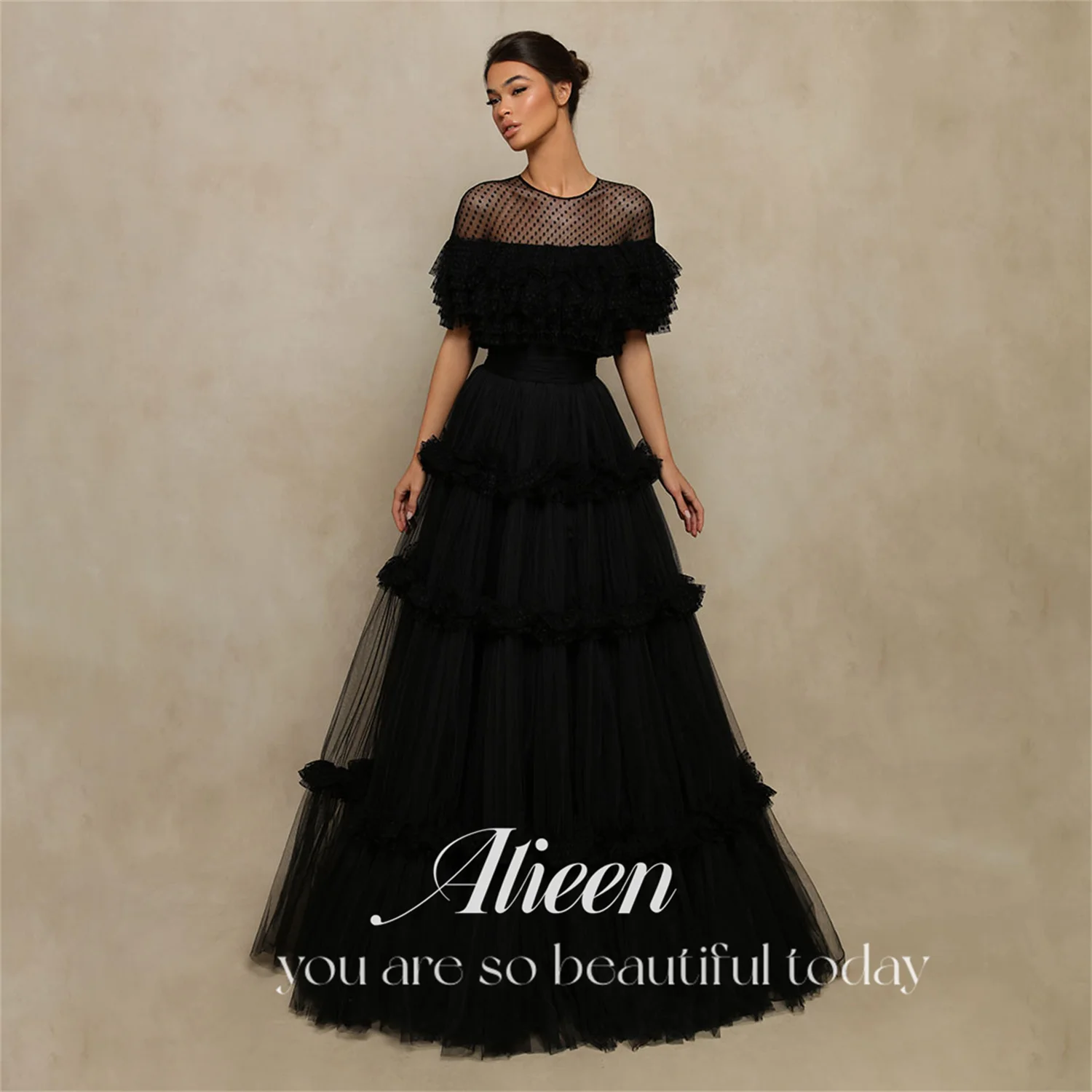 

Aileen Dots Dubai Luxury Evening Dress Graduation Dresses Black Sharon Happy 2024 Multi-layer Party Wedding Perspective A-line
