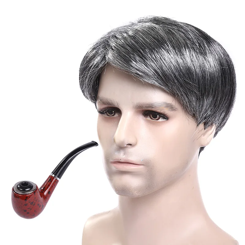 Cosplay grandpa wig beard halloween middle-aged silver black  synthetic wig
