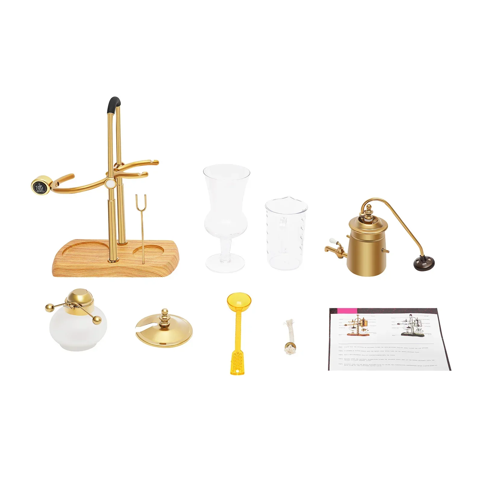 400 ml goldfarbene Siphon-Kaffeemaschine, manuell mit Alkoholbrenner, Kaffeekanne aus Borosilikatglas, Retro-Küchendekoration – Detail 3