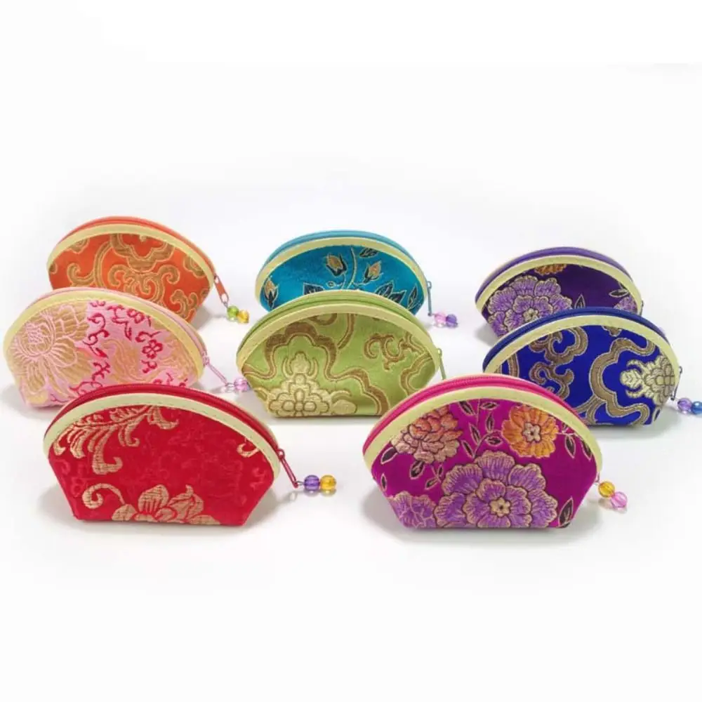 Exquisite Chinese Style Purse Pouch Zipper Jewelry Storage Bag Coin Bag Small Silk Fabric Pouches Candy Bags Gift