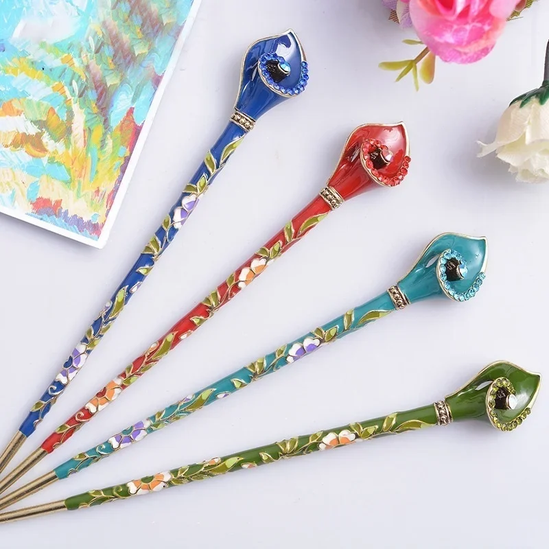 Vintage Fashion Metal Rhinestone Handmade Hair Stick Hair Chopsticks Hairpin Pin Accessories Creative Gifts Head Decor Jewelry