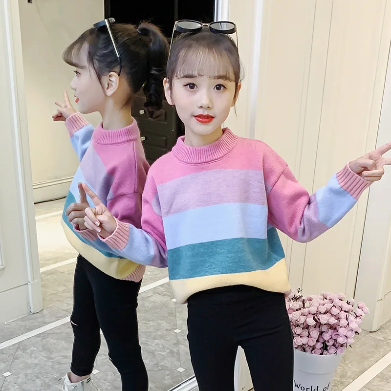 

2023 Korea Autumn Winter Cropped Pullovers Sweaters Knitted Sweater Toddler Sweater Knitwears Elementary Girl Pullover Knit