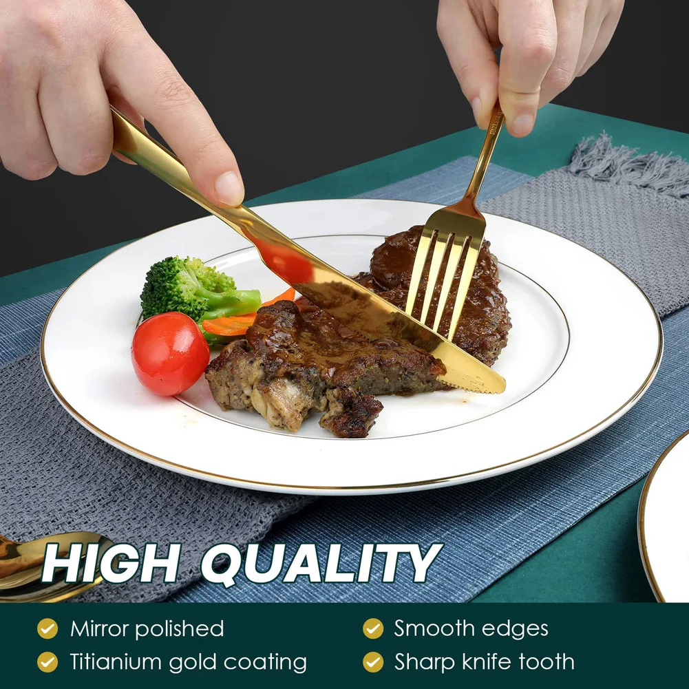 Stainless Steel Sharp Gold Steak Knife, 6 Pieces 18/0 Elegant Design Dish  Knife With Mirror Polished