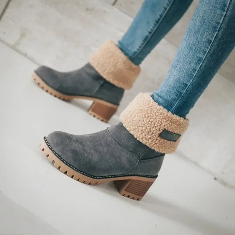 Women's Fur Warm Snow Boots 2023 Winter New Warm Wool Booties Ankle Boot Platform Shoes Turned-over Edge Casual Women Mid Boots