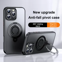 Luxury Magnetic Phone Case with Ring Stand and Lens Protection - Magsafe Compatible, Frosted Matte Finish for iPhone 14 (Black)