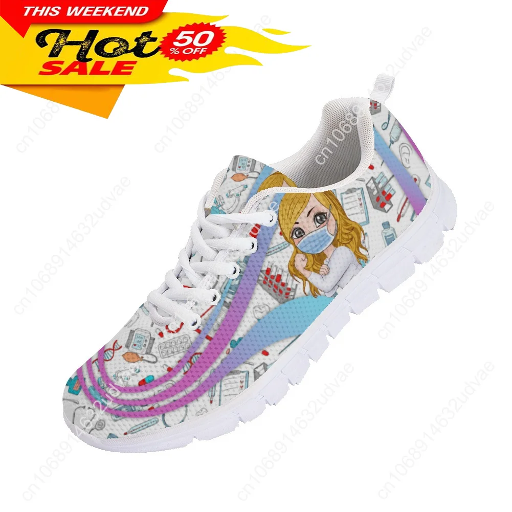 New Fashion Girls Casual Sneakers Personalized Nurse Medical Design Women Flats Shoes Female Nursing Lace Up Zapatos
