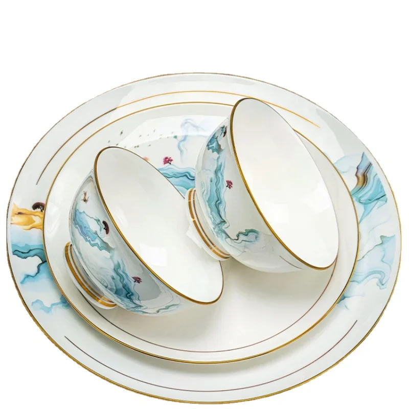 

2023 New Jingdezhen Ceramic Bowl and Dish Set Simple Bowl and Plate Combination Bone China