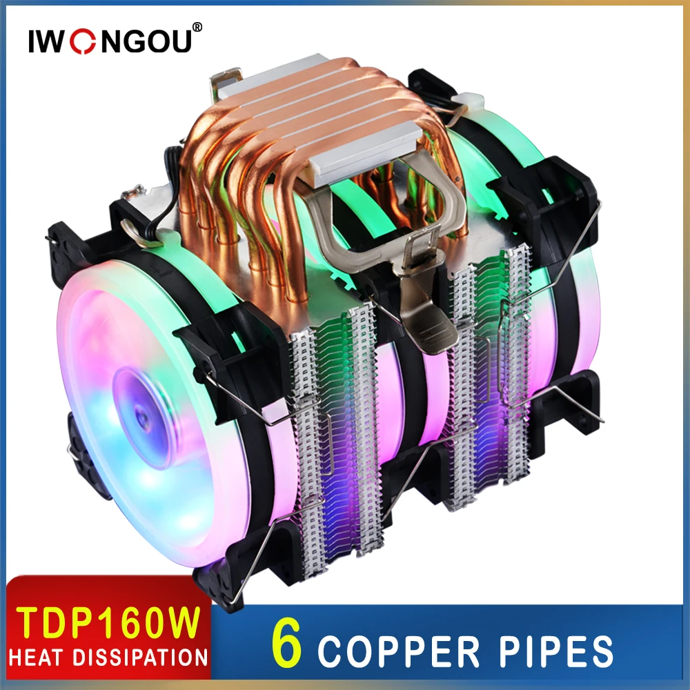 Iwongou Cpu Cooler 2011 6 Tubi Di Calore 4Pin Pwm Air Cooling Tower Raditor Dissipatore Di Calore Per Lga1700 Lga1200 Lga1150 Am4 Am3