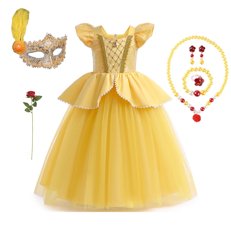 Disney Princess Belle Dress For Girls Kid Beauty The Beast Kids Party