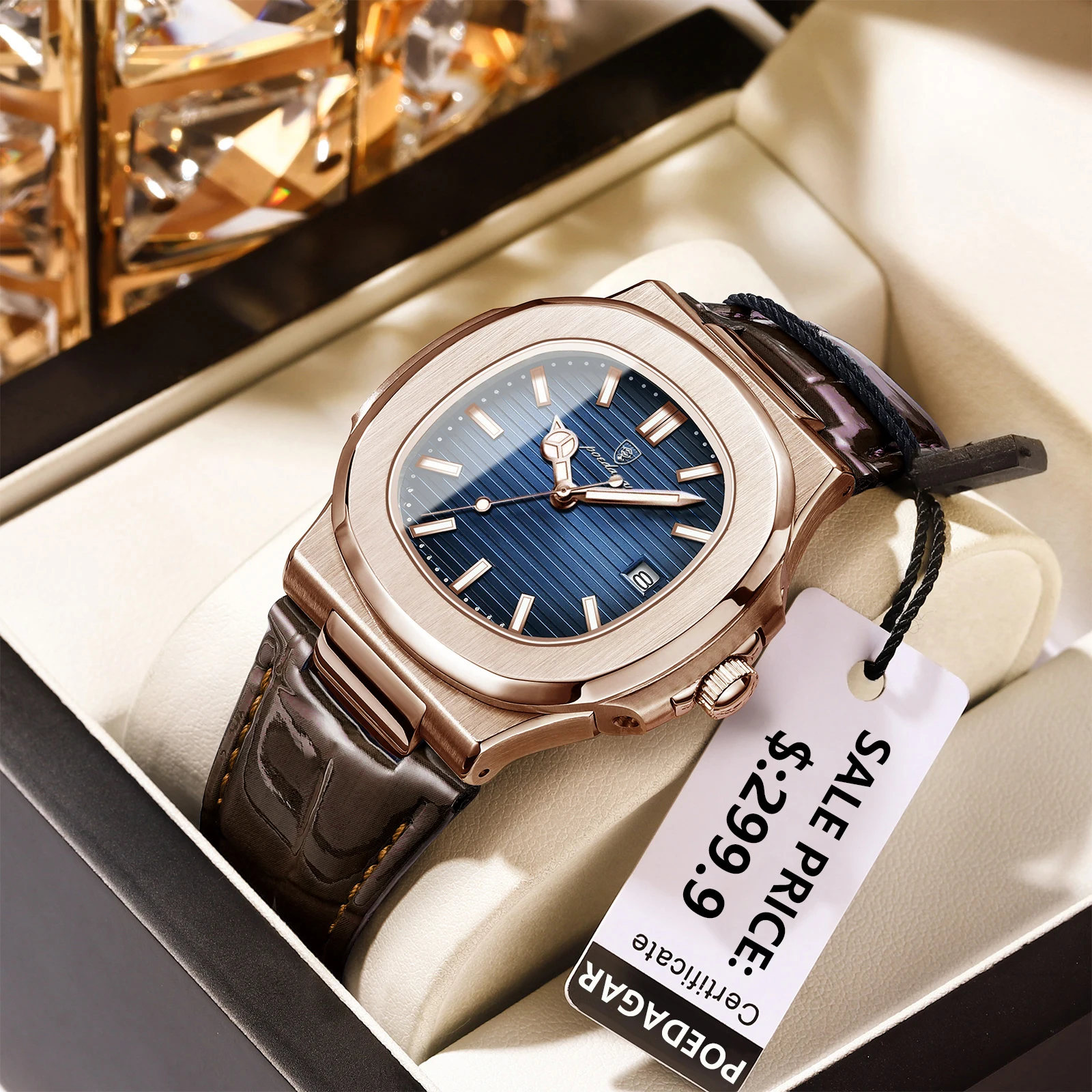POEDAGAR Men's Square Chronograph Watch - Luminous Waterproof