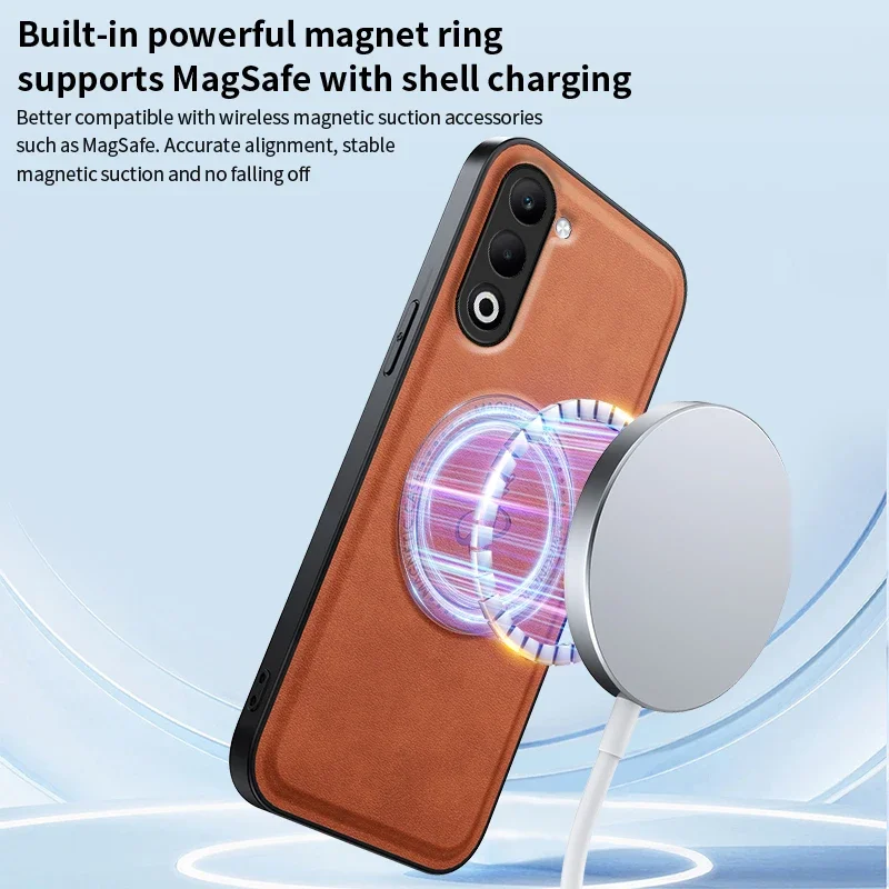Magnetic Wireless Charging PU Leather Protective Case with Hard Back Shell