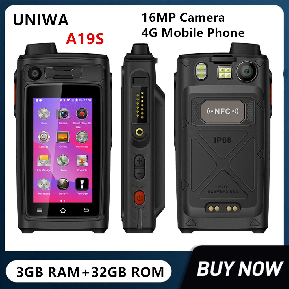 Uniwa A19S Smartphone Impermeabili Robusti 3Gb + 32Gb 4G Telefono Cellulare Dual Sim 16Mp Fotocamera M6 Porta Auricolare Funzione Otg Sbloccata