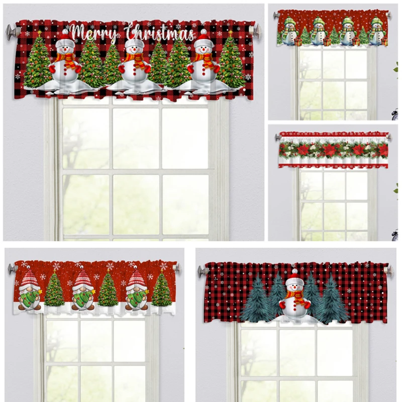 Christmas Window Curtain Christmas Valance Decoration Bedroom Living Room Xmas Short Drapes Halfcurtain Decoration New Year Gift