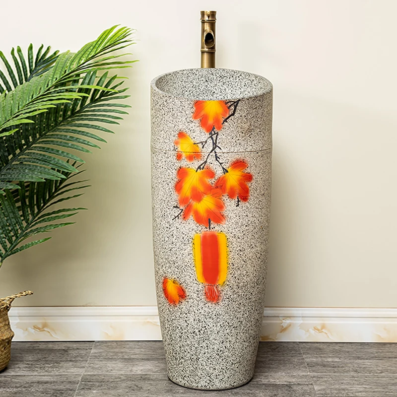 Ceramic column basin, outdoor balcony integrated wash basin