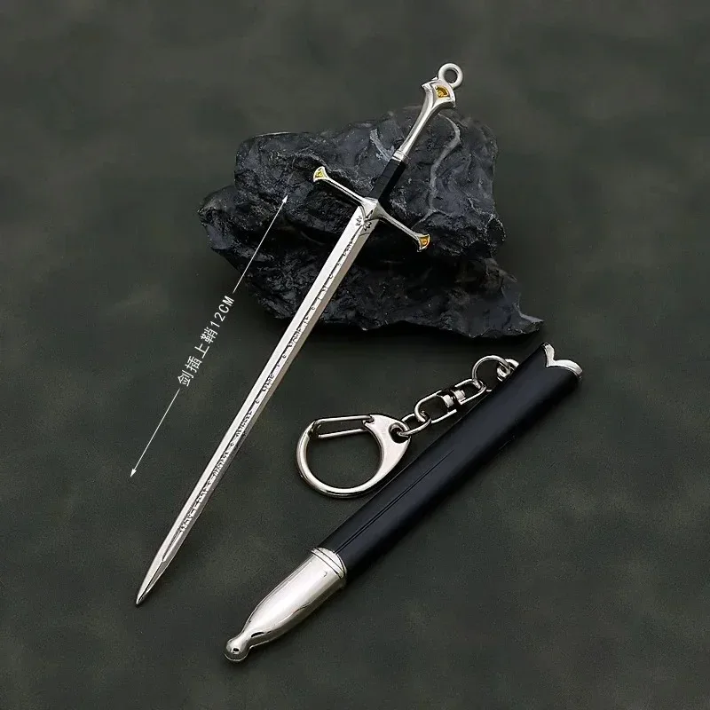 12cm Aragorn Narthil Sword Keychains Medieval Weapon Metal Katana Samurai Sword Keychain Ornaments Gifts Toys for Boys Collects 2