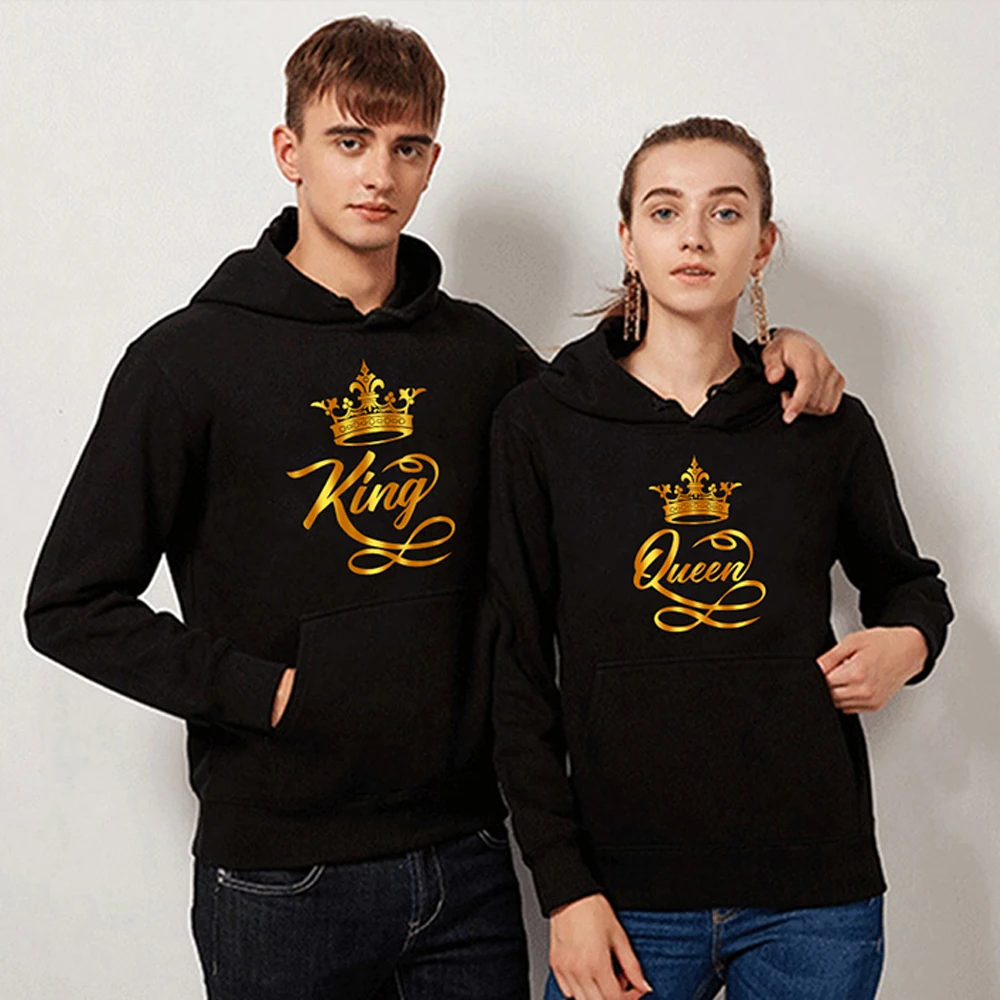 

Autumn and Winter New Couple Hoodie Men's Ladies King Queen Print Sweatshirt Hip Hop Casual Streetwear Unisex Couple Wear
