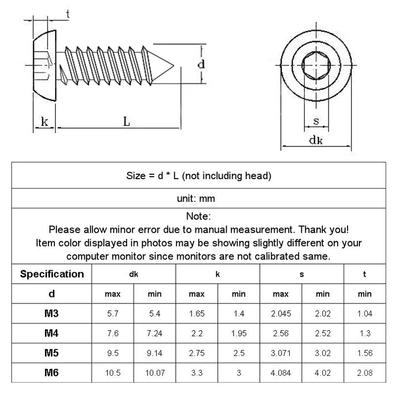 Hex Socket Screw Hex Hexagon Socket M3 M4 M5 M6 Screw Carbon Steel Black Button Round Head Self Tapping Screws Grade 8.8