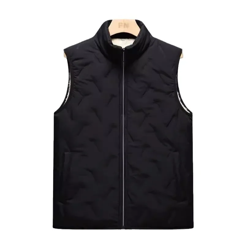 Men's Ultrasonic Fleece-Lined Cotton Vest Casual Fashionable Warm Dad's Style Motorcycle Rider Vest Cotton Backed mens vest