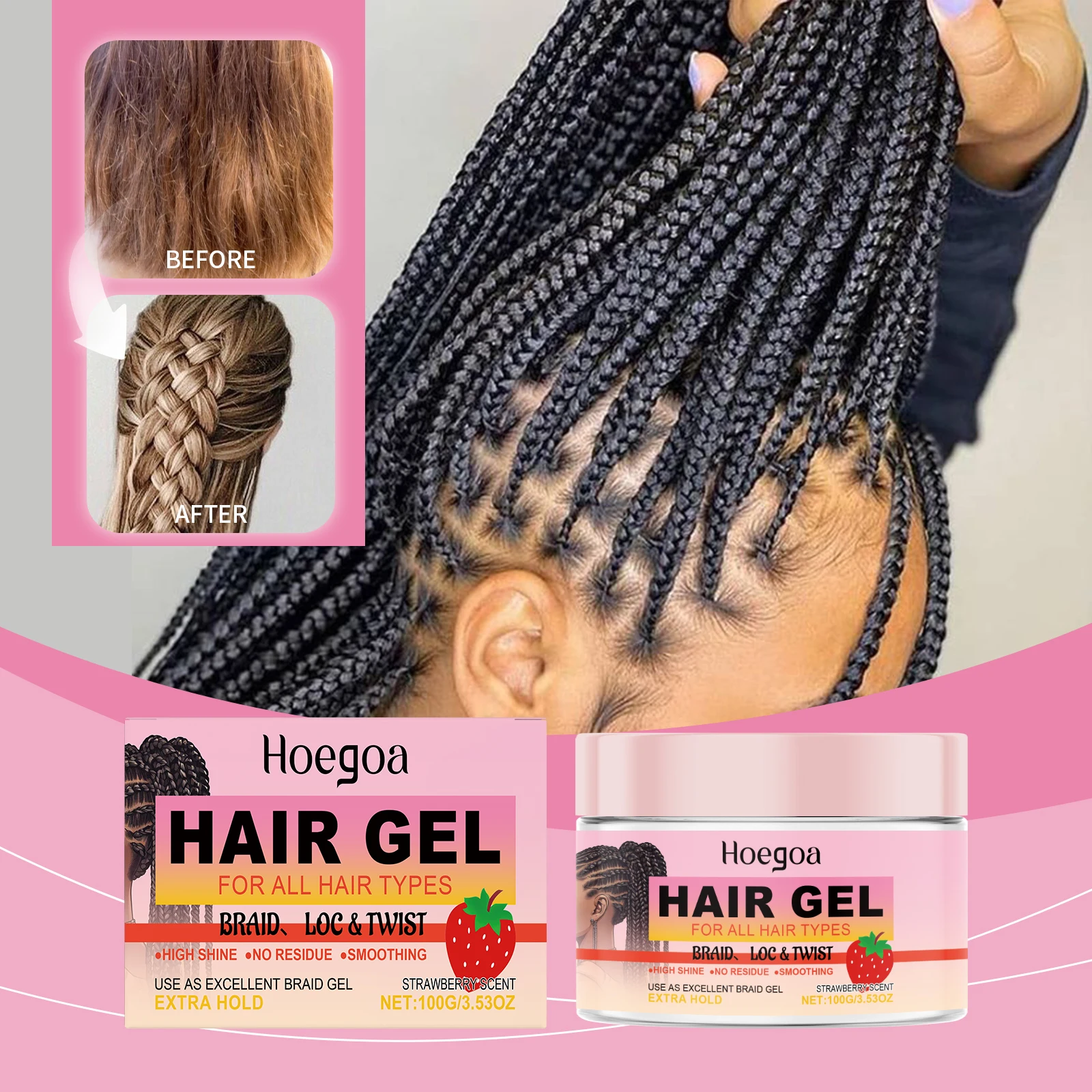 Stronghold Braid Gel Perfectly Styled Braids and Twists Long Lasting Non-Flaking Formula Natural Hair 100g
