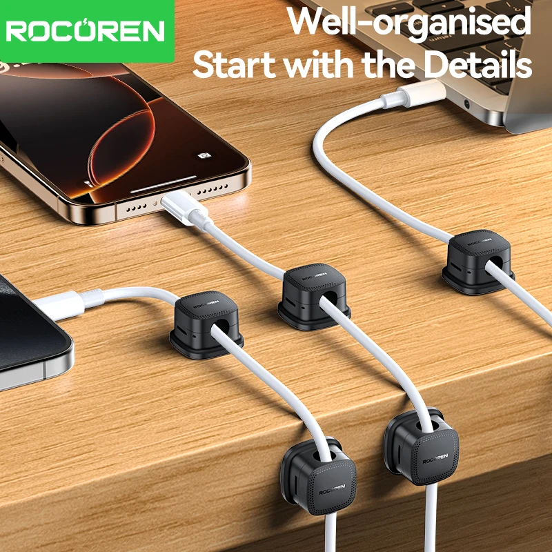 Magnetic Cable Organizer - Adjustable and Stable Wire Holder Clips (6-Pack)