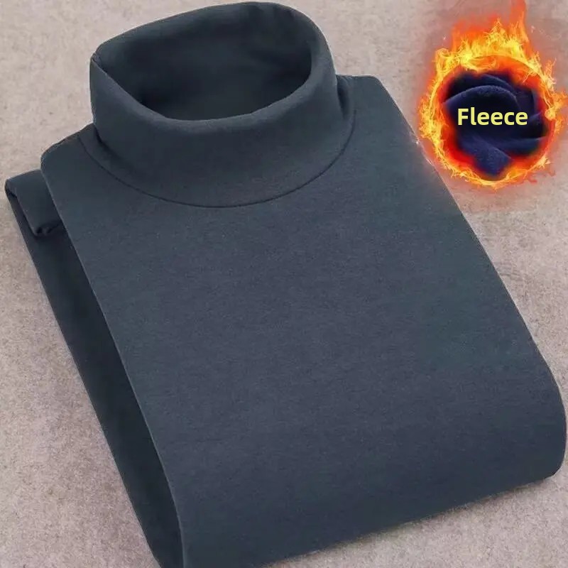 Double-Sided Fleece-Lined Men's Polo Shirt Half Turtle Neck Long Sleeves Warm Plus Size Inner Base Layer Top For Autumn/Winter