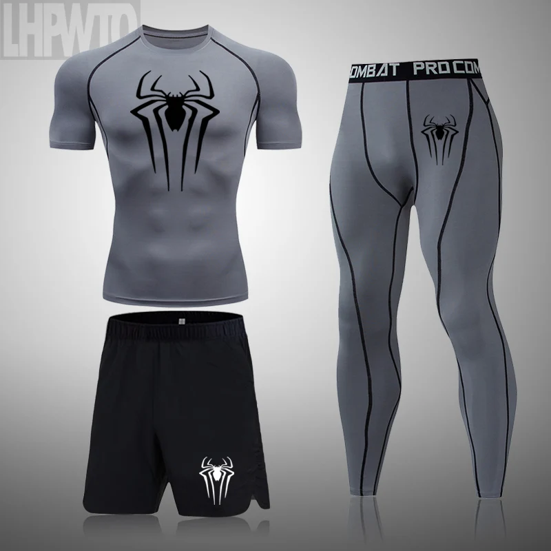 Men's Superhero Running Set Bodybuilding Sport T-Shirt Quick Dry Short Sleeve Compression Gym Suit Men Fitness Tight Rashgard 4