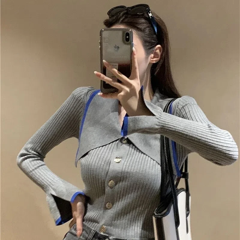 

Large Collar Cardigans Korean Fashion Sweater Woman Winter 2022 New Vintage Knit Cardigan Long Sleeve Top Coats Black Tricot Y2K