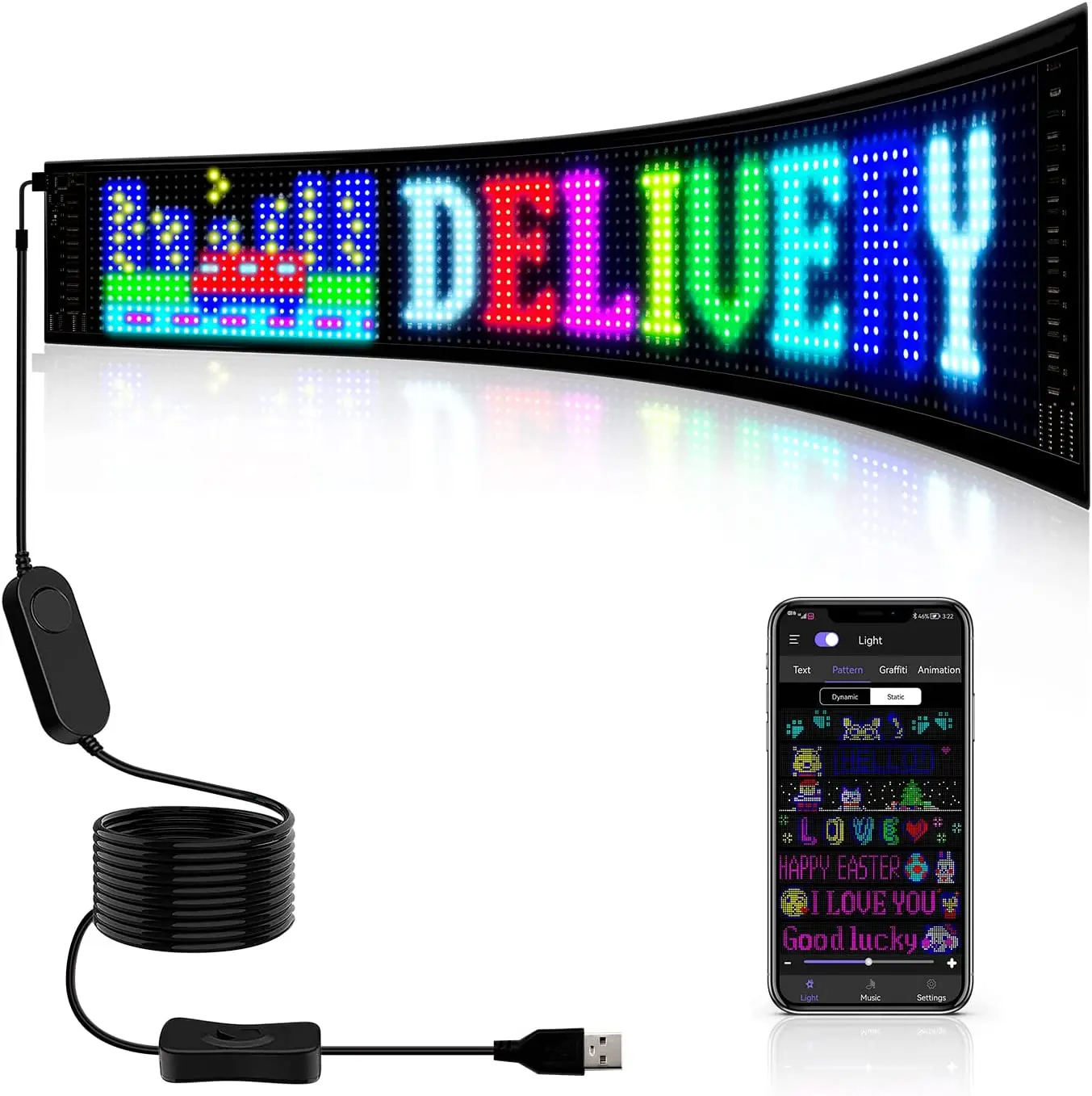 USB 5V LED Matrix Panel Scrolling Bright DIY Screen Signs Car Bluetooth App Control Text Pattern Animation Car Display Light