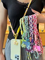 Candy Five-Petal Flower Phone Crossbody Lanyard Dopamine Style Short Phone Case Lanyard Hand-Woven Anti-Lost Phone Chain Pendant 1