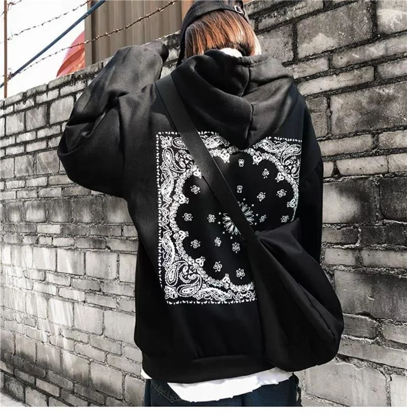 Couples Hooded Sweatshirt Fashion Autumn Winter Ins Bandana Paisley Letter Print Hip Hop High Street Loose Pullover Vintage oversized hoodie