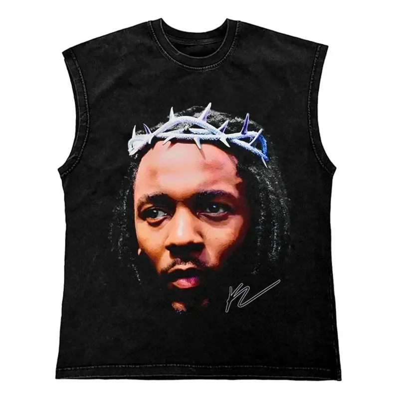 Lip Print Pattern Washed T Shirt Vintage Loose Tank Top Casual Sleeveless Cotton Tshirt Hip Hop Streetwear Oversize Tops Vest