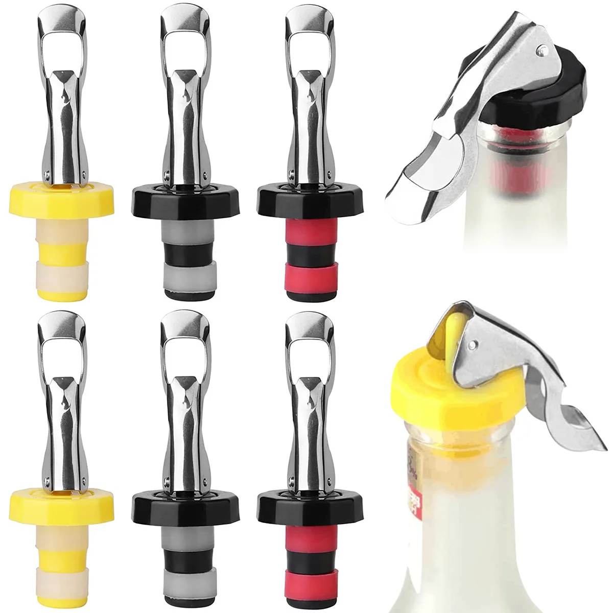 6PcsWineStopperSealedVacuumBottleStopperReusableExpanding