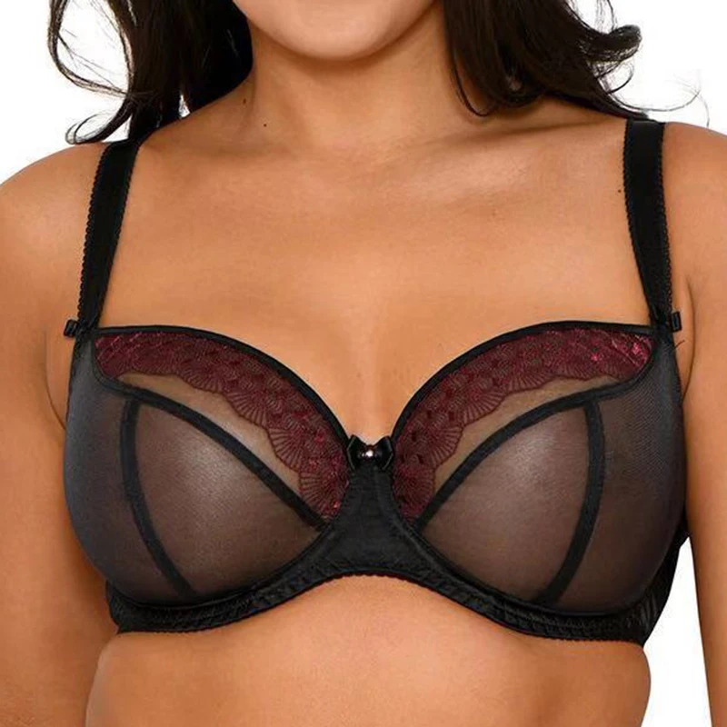 Women's Full Coverage Non Padded Underwire Lace Sheer Unlined Bra Female Sexy Lingerie 34 36 38 40 42 D DD E F FF G
