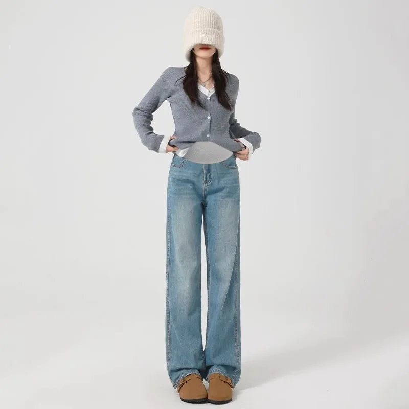 Maternity Jeans High Waist Straight Leg Blue Denim Pregnancy Pants Comfortable Stretchy Women's Maternity Trousers