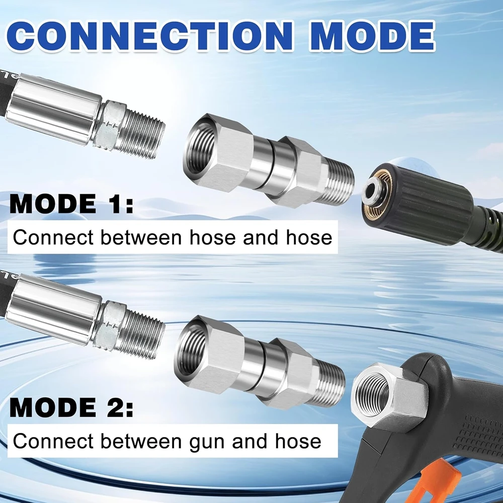 3/8” NPT Pressure Washer Swivel Fitting Anti-Twist Male to Female Adapter 360° Kink-Free Connector for Gun and Hose 4500 PSI 4