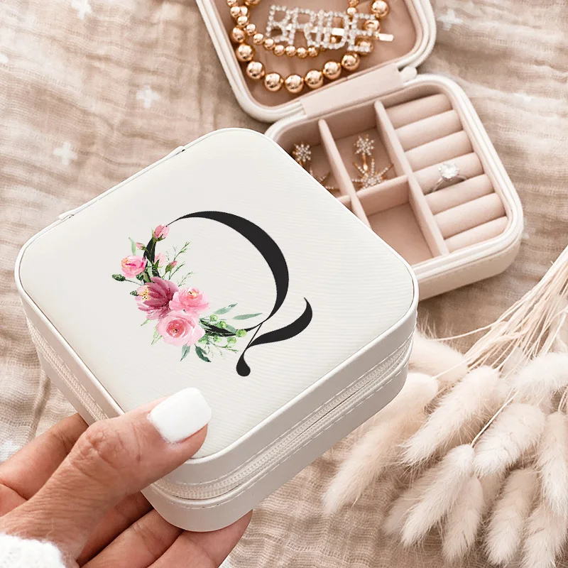 

Simple Letter Print Jewelry Storage Box Travel Storage Organizer Jewelry Case Earrings Necklace Ring Jewelry Organizer Display