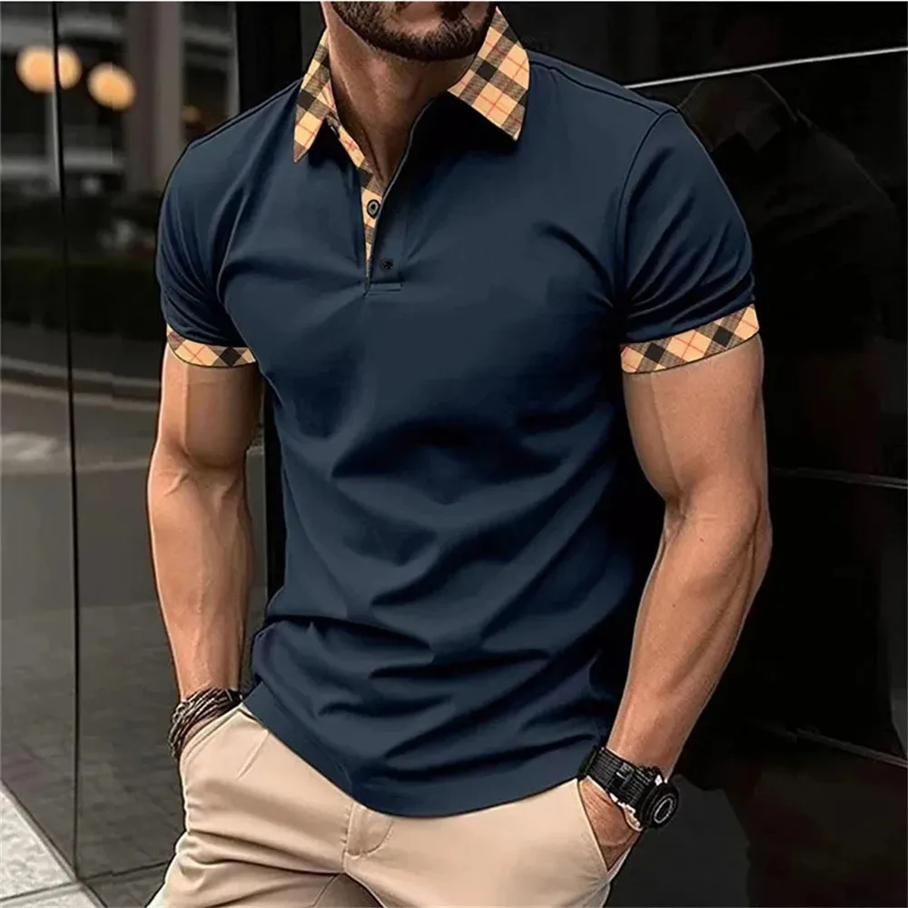 

New Men Summer Clothes Short Sleeve Clothing Spell Color Digital Print Polo Shirt Men Business Clothing Golf Wear Street Casual