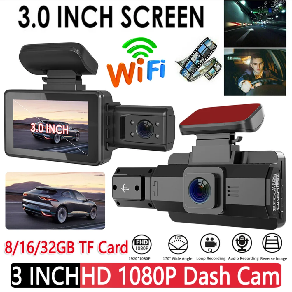 Meterk Multi-Language Dual Lens Car Video Recorder Auto Dash Cam Car Recorder Night Viewing Loop Recording DVR 170 Degree Wide Angle Car Camcorder