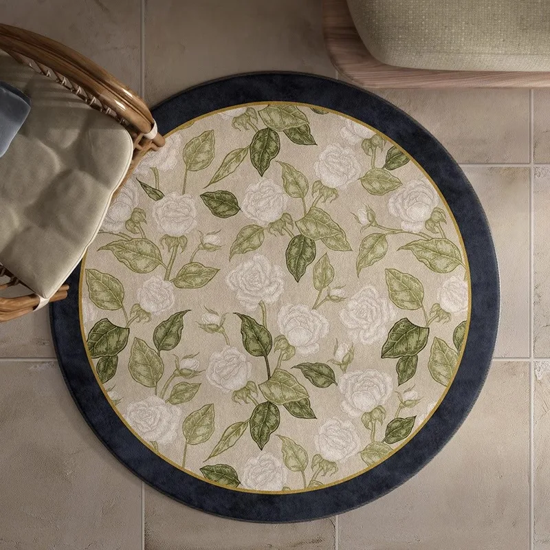 Round American Retro Living Room Carpet Large Area Floral Print Bedroom Plush Rug Luxury Sofa Coffee Table Soft Floor Mats Tapis