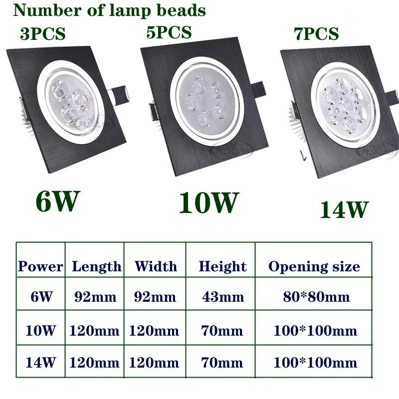 디 밍이 가능한 광장 led 통 6w 10w 14w 12V 220V recessed 캐비닛 전구 광장 스포트 라이트 천장 led 드라이버 홈 장식에 대 한