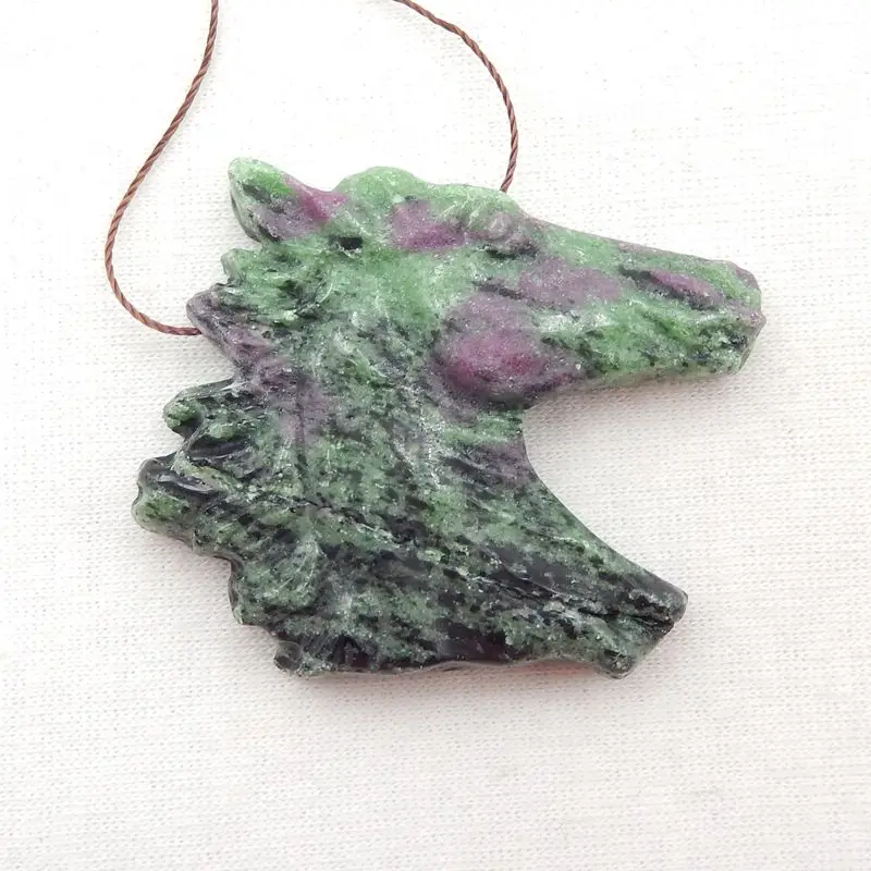 Semiprecious Stone Necklace Natural Stone Ruby And Zoisite Horse Head Pendant Bead 43x39x8mm 27g Fashion Jewelry Pendant