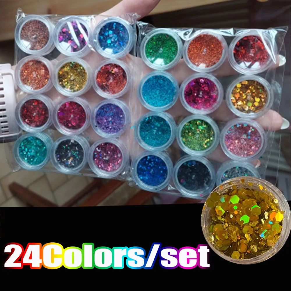 홀로그램 네일 글리터 스팽글, 혼합 크기, 육각형 네일 플레이크 스팽글, 3D ..