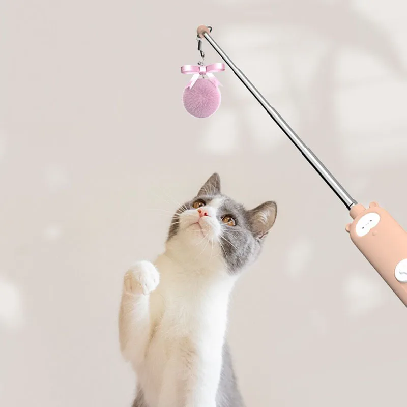 

Kitten Toy Funny Cat Stick Infrared Telescopic USB Charging Laser Pointer Cats Toy Self-healing Feather Bell Pets Cat Supplies