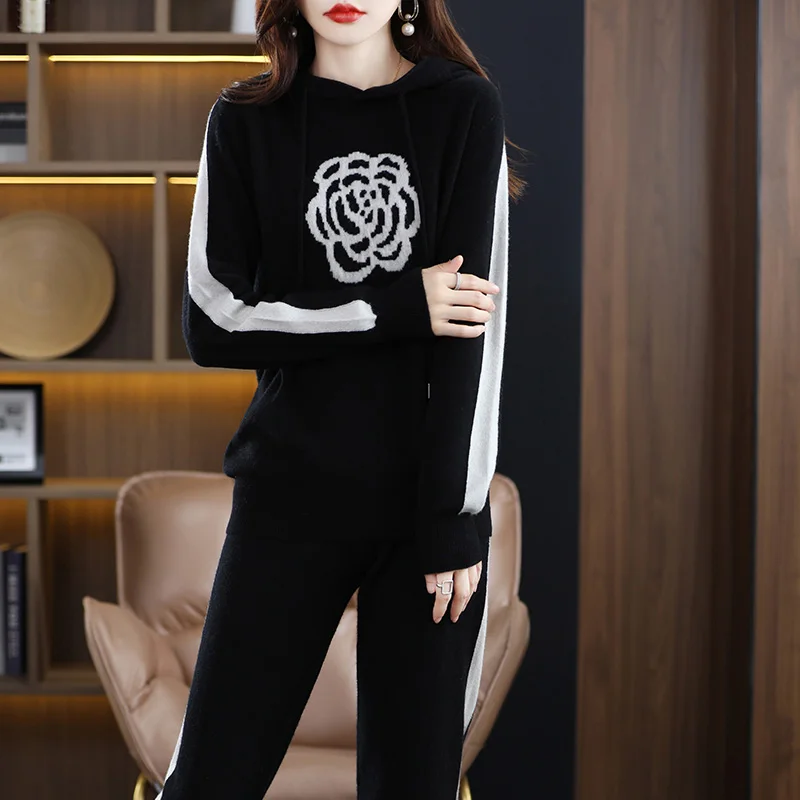 Casual Fashion Hooded Hoodie Set Women's 2023 Summer Up and Down With Foreign Style Wool Sportswear Two-Piece Set