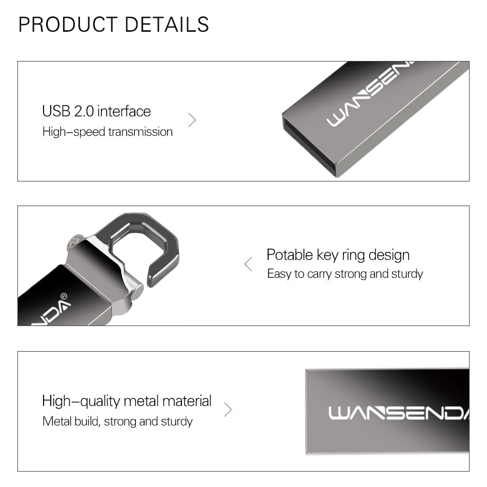 USB Flash Drive WANSENDA Keychain USB Flash Drive 128GB 64GB 32GB 16GB 8GB 4GB Metal Pen Drive Waterproof Thumbdrive