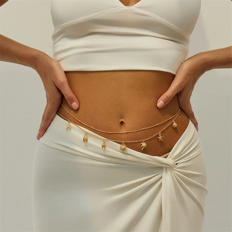Bohemian Seestern Muschel Shell Taille Kette für Frauen Mode Imitation Perle Persönlichkeit Strand Bauch Kette Körper Schmuck Geschenke – Detail 21