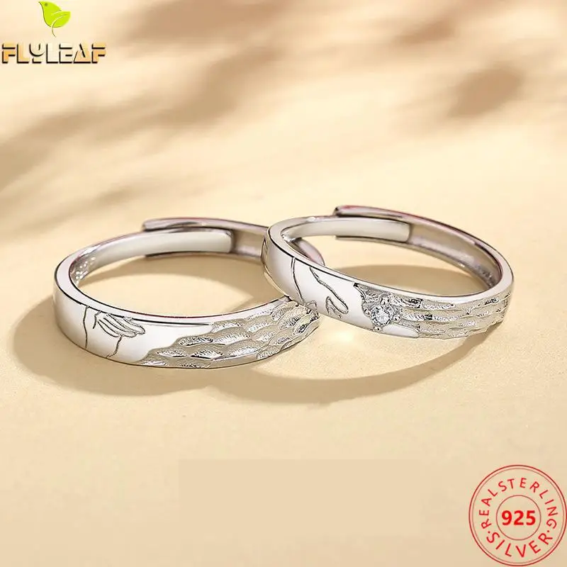 

Real 925 Sterling Silver Hold Your Hand Couple Open Ring For Women Men Original Design Platinum Plating Lovers Jewelry 2022 New