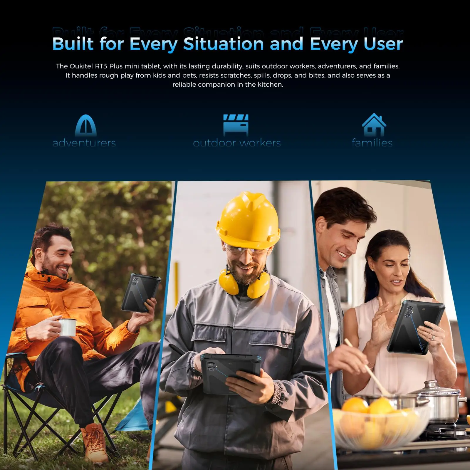 OUKITEL RT3 Plus Rugged Tablet 4G 4GB+128GB 8"HD IPS Display Android 15 MediaTek G81 Octa-Core Support Dual SIM NFC Tablet PC