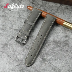 Vintage Style Leather Quick Release Men's Watch Strap - Crazy Horse Bracelet Replacement Band - 22mm (Gray)